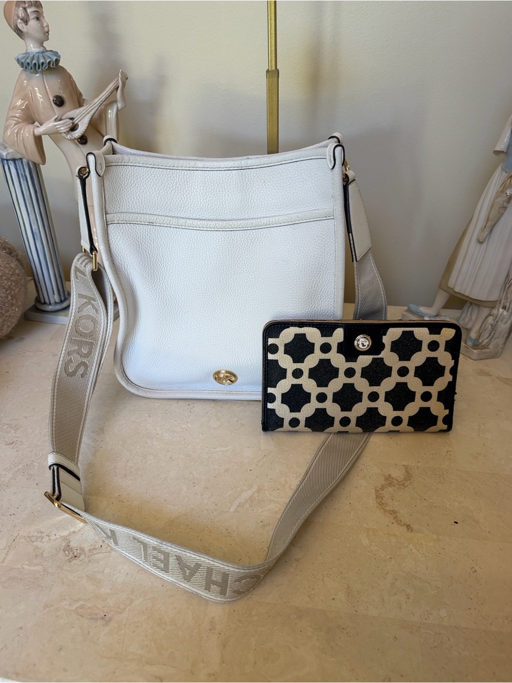 Michael Kors White Leather Crossbody Bag with Black & Cream Wallet